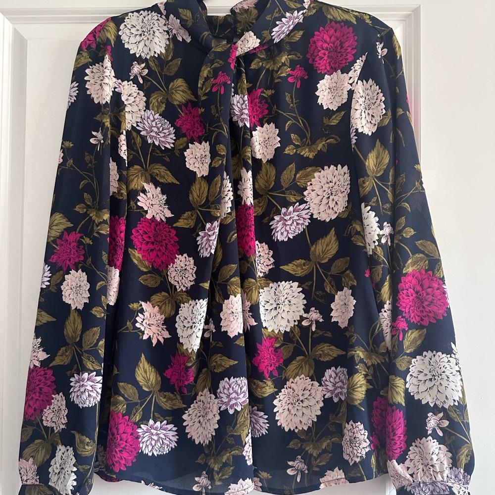 Ann Taylor Floral Navy Blouse